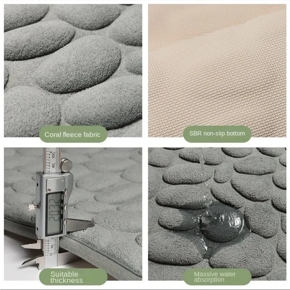 Oasis Spaces High Absorption Cobblestone Memory Foam Bathroom Mat BROWN NEW